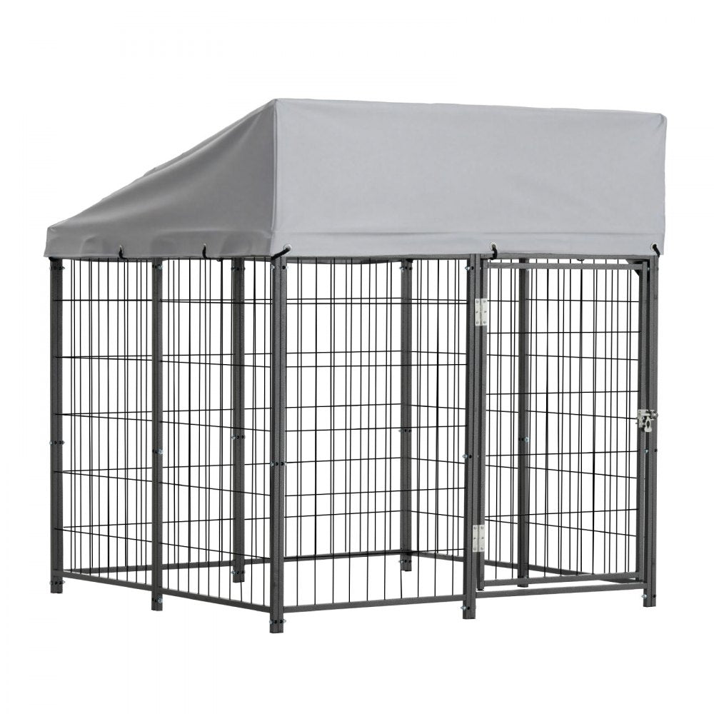 VEVOR Outdoor Dog Kennel, 3.67 x 3.78 x 4.1 ft Large Dog Kennel with Secure Lock, Outside Dogs Enclosures with UV-Resistant & Waterproof Roof Cover, Heavy Duty Pet Crate Cage Run for Large Dogs