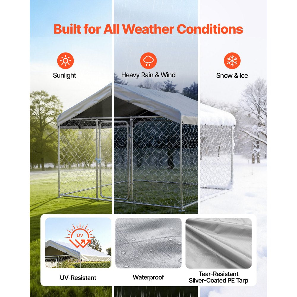 VEVOR Outdoor Dog Kennel, 6.56 x 6.56 x 5.25 ft Large Dog Kennel with Secure Lock, Outside Dogs Enclosures with UV-Resistant & Waterproof Roof Cover, Heavy Duty Pet Crate Cage Run for Large Dogs