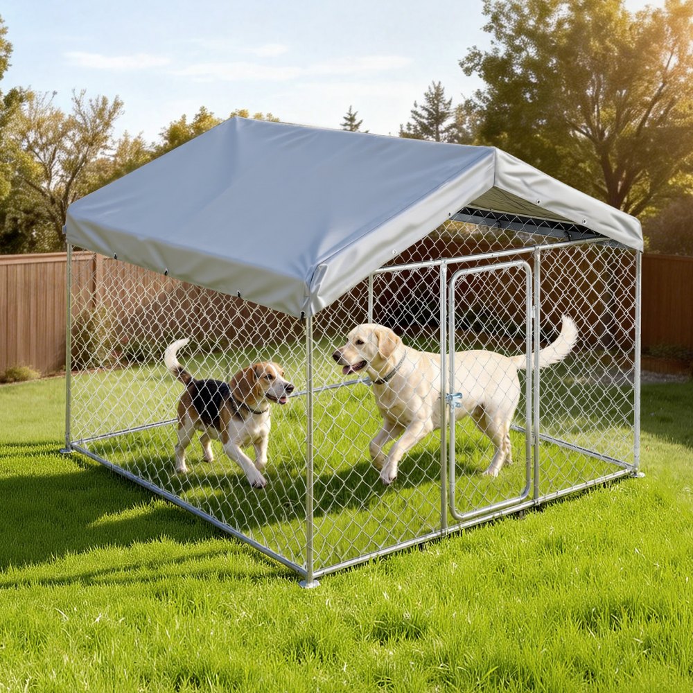 VEVOR Outdoor Dog Kennel, 6.56 x 6.56 x 5.25 ft Large Dog Kennel with Secure Lock, Outside Dogs Enclosures with UV-Resistant & Waterproof Roof Cover, Heavy Duty Pet Crate Cage Run for Large Dogs