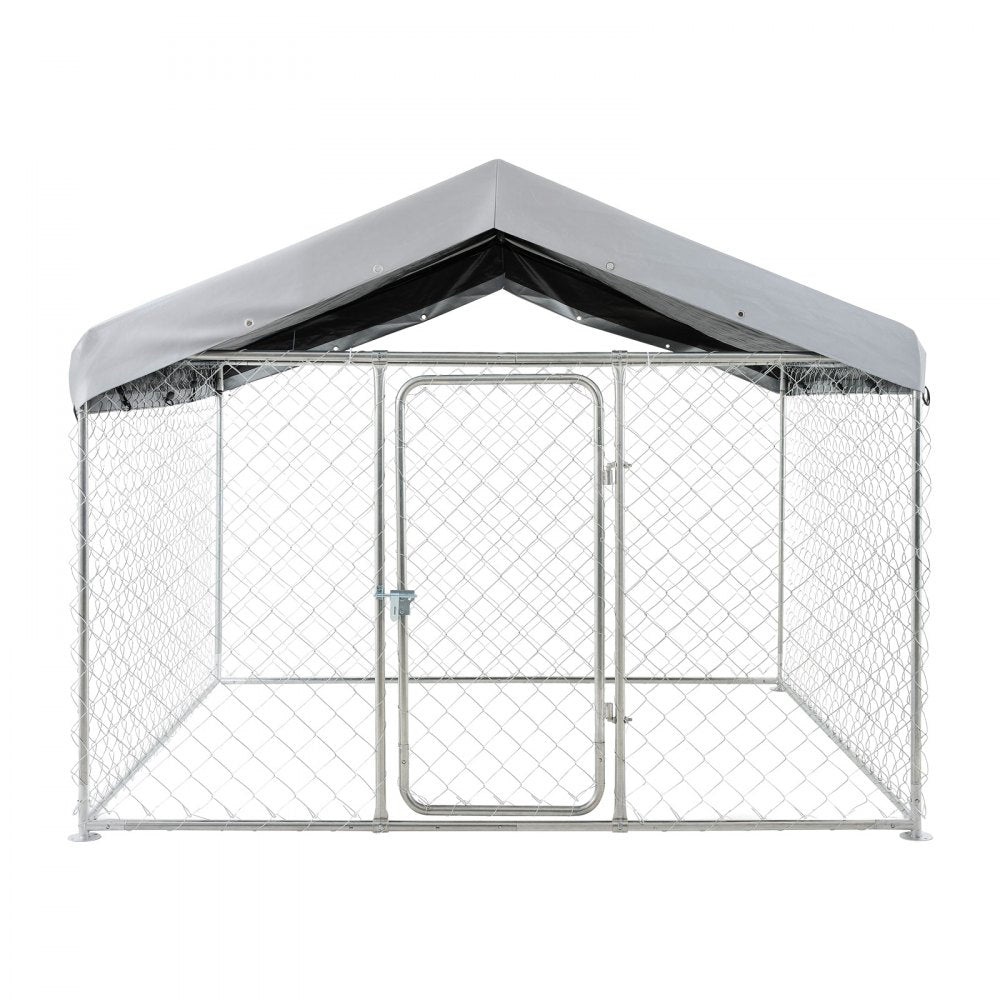 VEVOR Outdoor Dog Kennel, 6.56 x 6.56 x 5.25 ft Large Dog Kennel with Secure Lock, Outside Dogs Enclosures with UV-Resistant & Waterproof Roof Cover, Heavy Duty Pet Crate Cage Run for Large Dogs