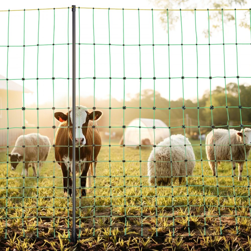 VEVOR Electric Fence Netting, 42 in (H) x 164 ft (L), PE Net Fencing with Posts & Double-Spiked Stakes, Utility Portable Electric Fence for Pigs, Cows, Sheep, Deer, Used in Backyards, Farms, Ranches