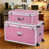 VEVOR Metal Storage Trunk, Set of 2, Wooden Suitcase Storage Boxes with Padlocks, Large Trunk Includes Casters & 3 Metal Handles, Decorative Store Chest with Lids for Travel, Apartment, Dorm, Pink