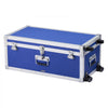 VEVOR Metal Storage Trunk, Set of 2, Wooden Suitcase Storage Boxes with Padlocks, Large Trunk Includes Casters and 3 Metal Handles, Decorative Store Chest with Lids for Travel, Apartment, Dorm, Blue