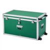 VEVOR Metal Storage Trunk, Set of 2, Wooden Suitcase Storage Boxes with Padlocks, Large Trunk Includes Casters & 3 Metal Handles, Decorative Store Chest with Lids for Travel, Apartment, Dorm, Green