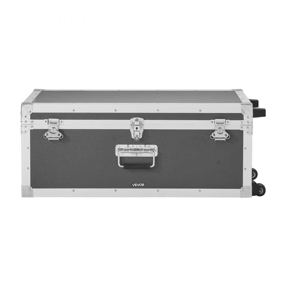 VEVOR Metal Storage Trunk, Set of 2, Wooden Suitcase Storage Boxes with Padlocks, Large Trunk Includes Casters and 3 Metal Handles, Decorative Store Chest with Lids for Travel, Apartment, Dorm, Gray