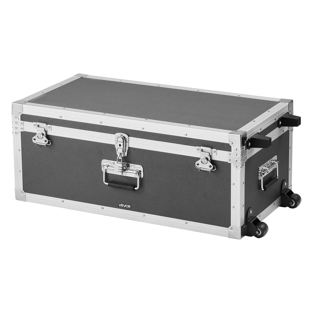 VEVOR Metal Storage Trunk, Set of 2, Wooden Suitcase Storage Boxes with Padlocks, Large Trunk Includes Casters and 3 Metal Handles, Decorative Store Chest with Lids for Travel, Apartment, Dorm, Gray
