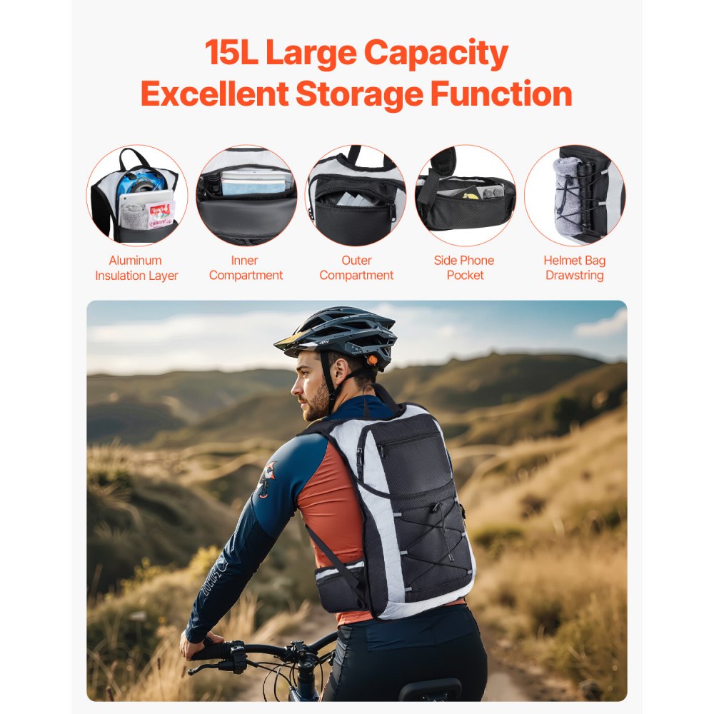 VEVOR Hydration Backpack, 15L Insulated Hydration Pack Backpack with 3L TPU Water Bladder, Hiking Water Backpack with Storage for Men Women, Hydro Water Daypack for Hiking Runnin Hiking Cycling Camping