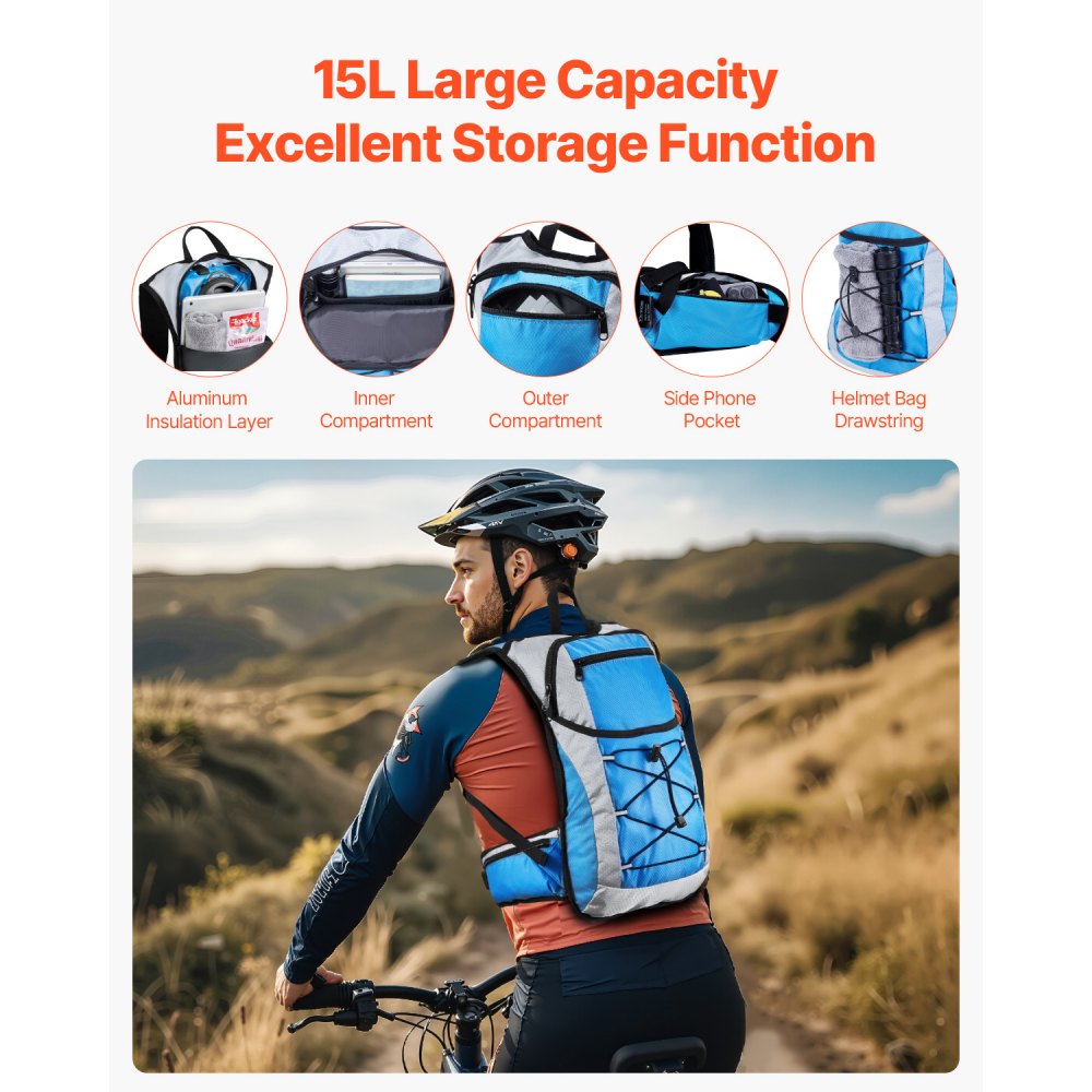 VEVOR Hydration Backpack, 15L Insulated Hydration Pack Backpack with 3L TPU Water Bladder, Hiking Water Backpack with Storage for Men Women, Hydro Water Daypack for Hiking Running Cycling Camping