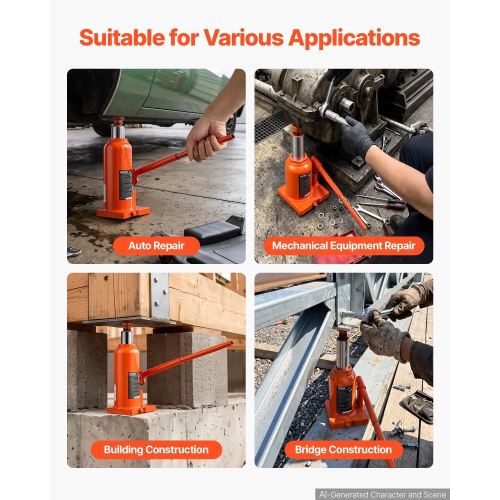 VEVOR Hydraulic Bottle Jack 12 Ton (26455.5 lbs) 9.06"-17.32" Lifting Range, for Heavy-Duty Pickup Truck, Medium-Duty Truck, RV, Auto Repair, House Lift, Multi-Directional Welded Jack with Long Handle