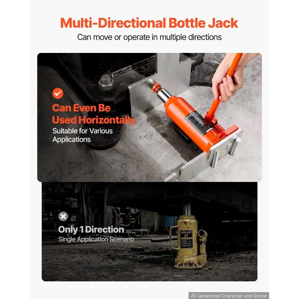 VEVOR Hydraulic Bottle Jack 4 Ton (8818.5 lbs) 7.64"-14.92" Lifting Range, for Midsize Sedan, Midsize SUV, Van, Auto Repair & House Lift, Multi-Directional Welded Jack with Carrying Case & Long Handle