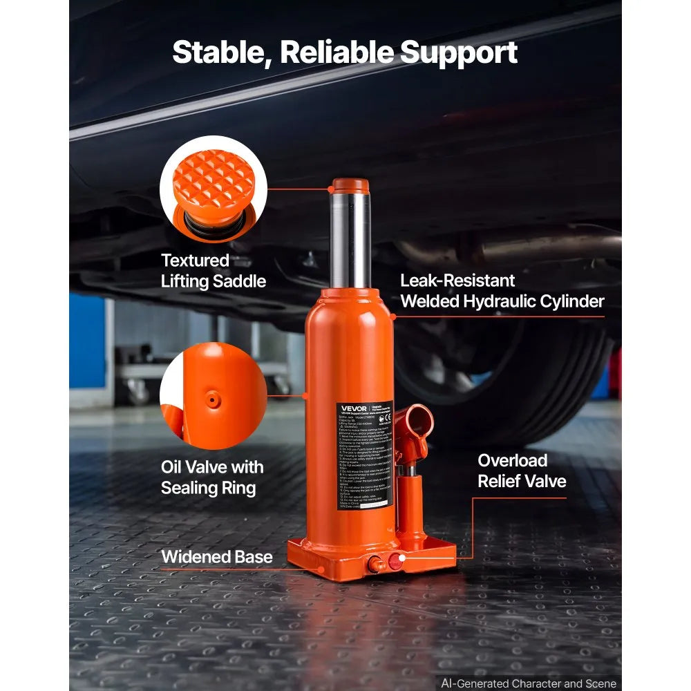 VEVOR Hydraulic Bottle Jack 6 Ton (13227.7 lbs) 8.66"-16.93" Lifting Range, for Full-Size SUV, Light-Duty Pickup, Commercial Van, Auto Repair House Lift, Multi-Directional Welded Jack with Long Handle