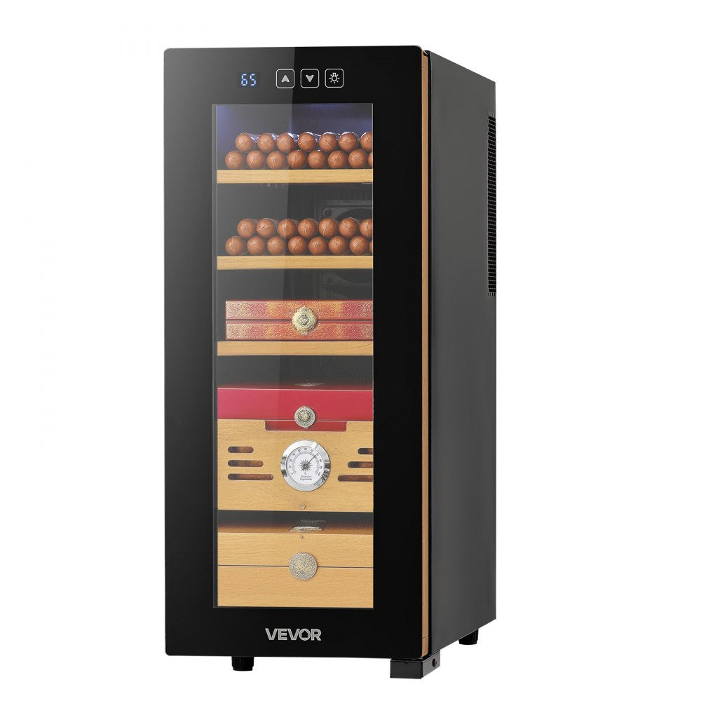 VEVOR Electric Humidor, 33L, 250 Counts Electric Cigar Humidor Cabinet with Cooling Temperature Control, Spanish Cedar Wood Shelves & Drawers, Mechanical Hygrometer, 4 Layers, Cooler for Household