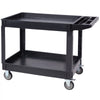 VEVOR Utility Service Cart, 2 Shelf 550LBS Heavy Duty Plastic Rolling Utility Cart with 360° Swivel Wheels (2 with Brakes), Large Lipped Shelf, Ergonomic Storage Handle for Warehouse/Garage/Cleaning