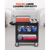 VEVOR Utility Service Cart, 550 LBS Laod Capacity, 3 Shelf Heavy Duty Plastic Rolling Utility Cart with 360° Swivel Wheels (2 with Brakes), Ergonomic Storage Handle for Warehouse/Garage/Cleaning