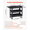 VEVOR Utility Service Cart, 550 LBS Laod Capacity, 3 Shelf Heavy Duty Plastic Rolling Utility Cart with 360° Swivel Wheels (2 with Brakes), Ergonomic Storage Handle for Warehouse/Garage/Cleaning