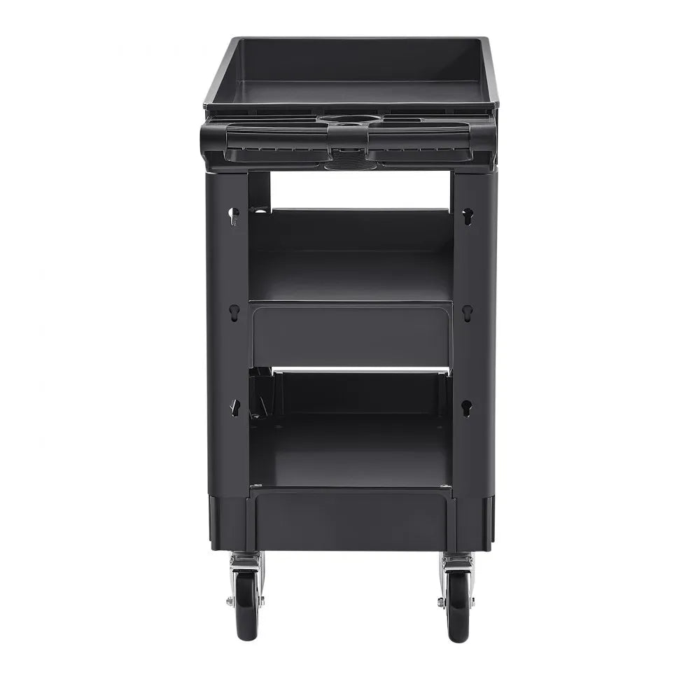 VEVOR Utility Service Cart, 550 LBS Laod Capacity, 3 Shelf Heavy Duty Plastic Rolling Utility Cart with 360° Swivel Wheels (2 with Brakes), Ergonomic Storage Handle for Warehouse/Garage/Cleaning