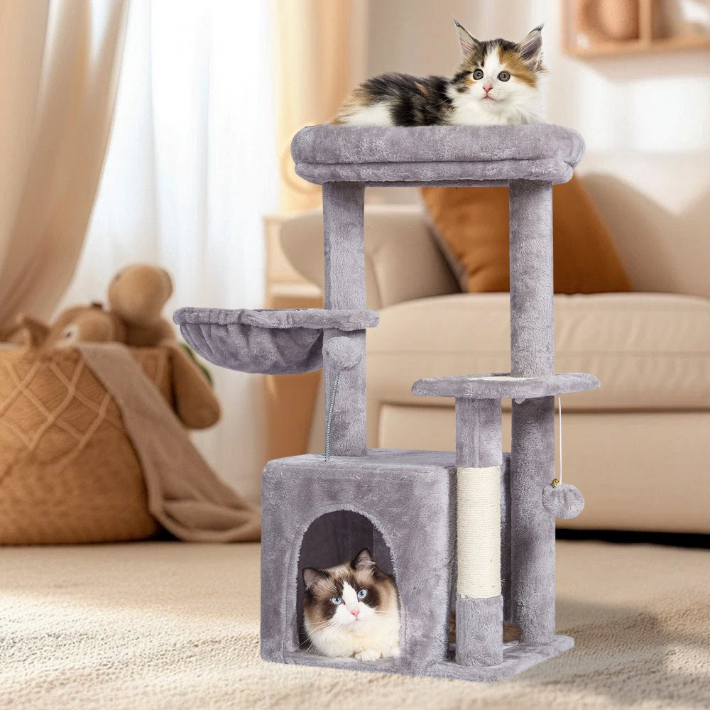 VEVOR Cat Tree for Indoor Cats, 31.4" Cat Tree Tower with Cat Condo, Sisal Scratching Post, Hammock, Top Perch, Jumping Platform, Cat House with Hang Ball, Cat Furniture Activity Center, Light Grey