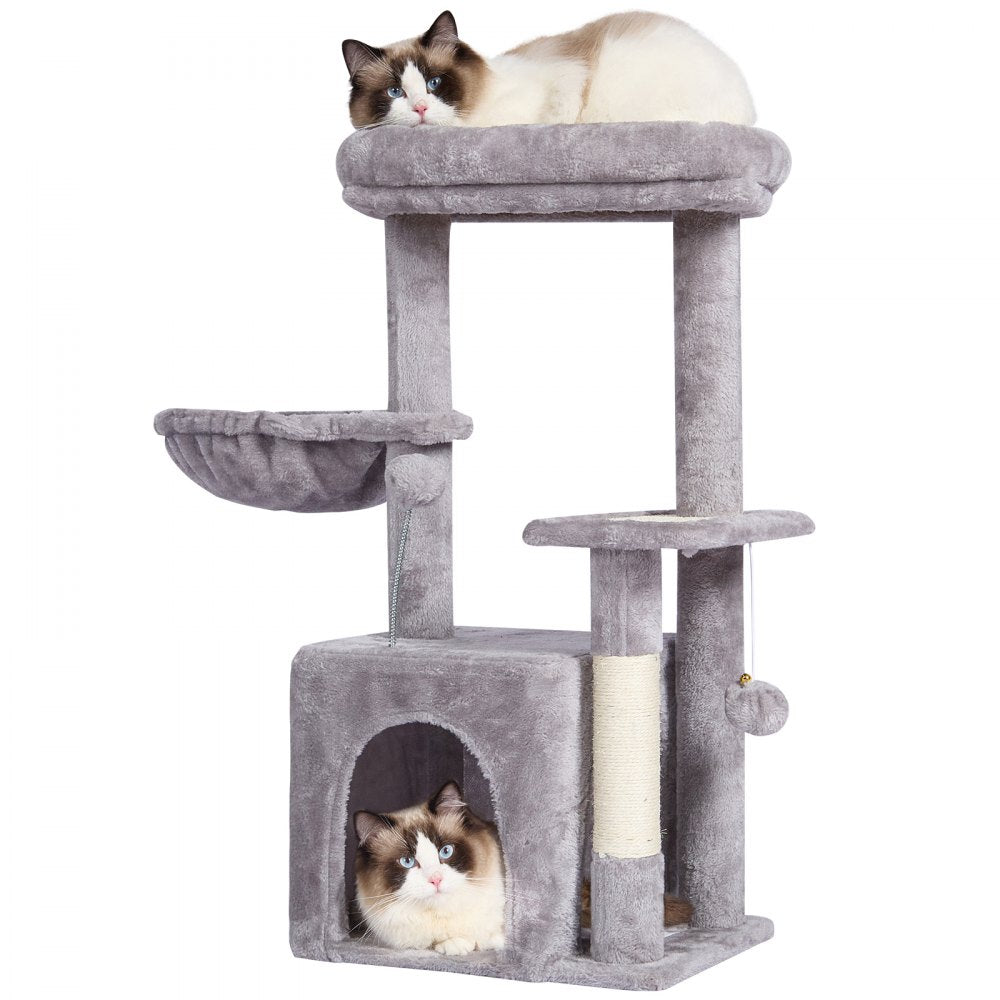 VEVOR Cat Tree for Indoor Cats, 31.4" Cat Tree Tower with Cat Condo, Sisal Scratching Post, Hammock, Top Perch, Jumping Platform, Cat House with Hang Ball, Cat Furniture Activity Center, Light Grey