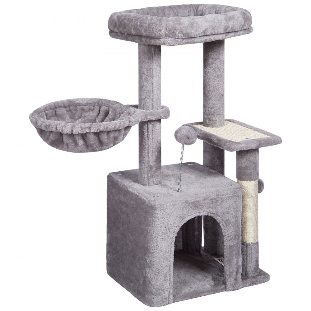 VEVOR Cat Tree for Indoor Cats, 31.4" Cat Tree Tower with Cat Condo, Sisal Scratching Post, Hammock, Top Perch, Jumping Platform, Cat House with Hang Ball, Cat Furniture Activity Center, Light Grey