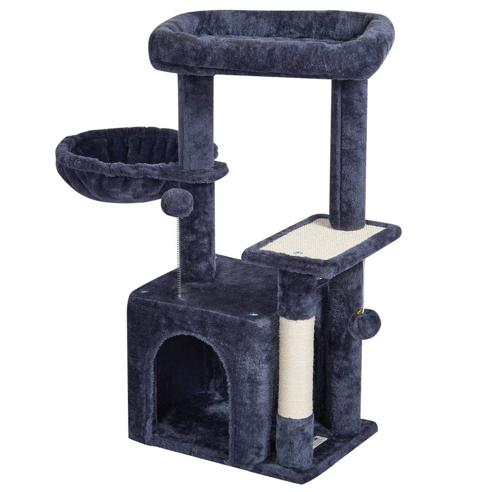 VEVOR Cat Tree for Indoor Cats, 31.4" Cat Tower with Cat Condo, Sisal Scratching Post, Hammock, Top Perch, Jumping Platform, Cat House with Hang Ball, Cat Furniture Activity Center, Dark Grey