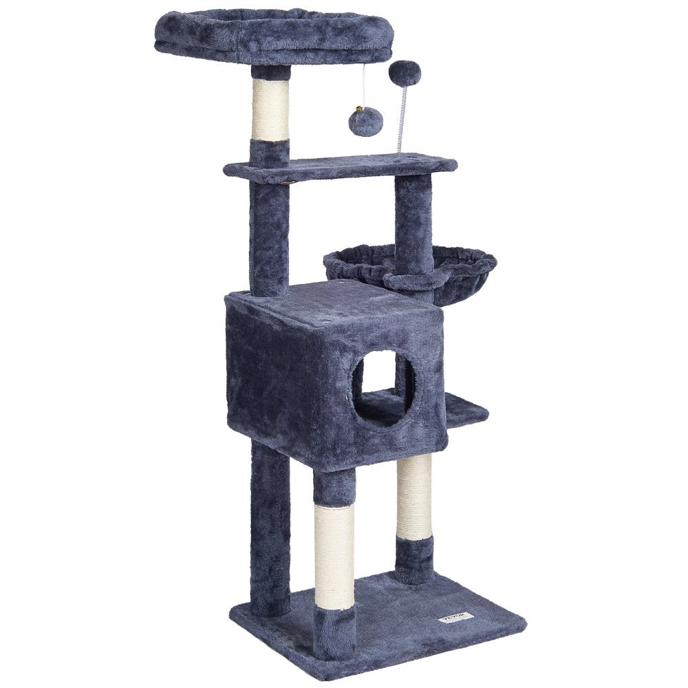VEVOR Cat Tree for Indoor Cats, 45.2" Cat Tower with Cat Condo, Sisal Scratching Post, Hammock, Top Perch, Jumping Platforms, Large Cat House with Hang Ball, Cat Furniture Activity Center, Dark Grey