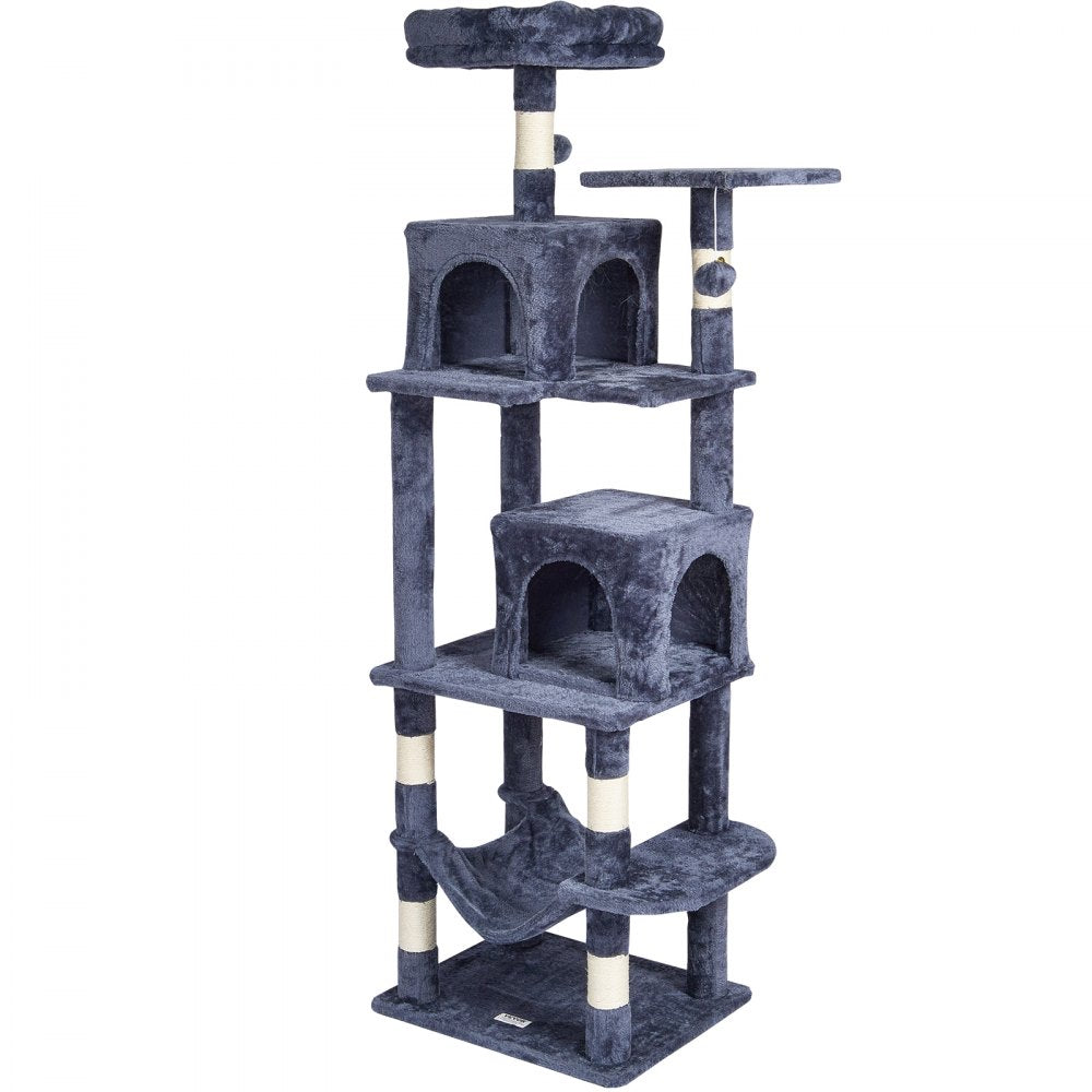 VEVOR Cat Tree for Indoor Cats, 63" Cat Tower with 2 Cat Condos, Sisal Scratching Post, Hammock, Top Perch, Jumping Platforms, Large Cat Furniture Activity Center with Hang Ball, Dark Grey