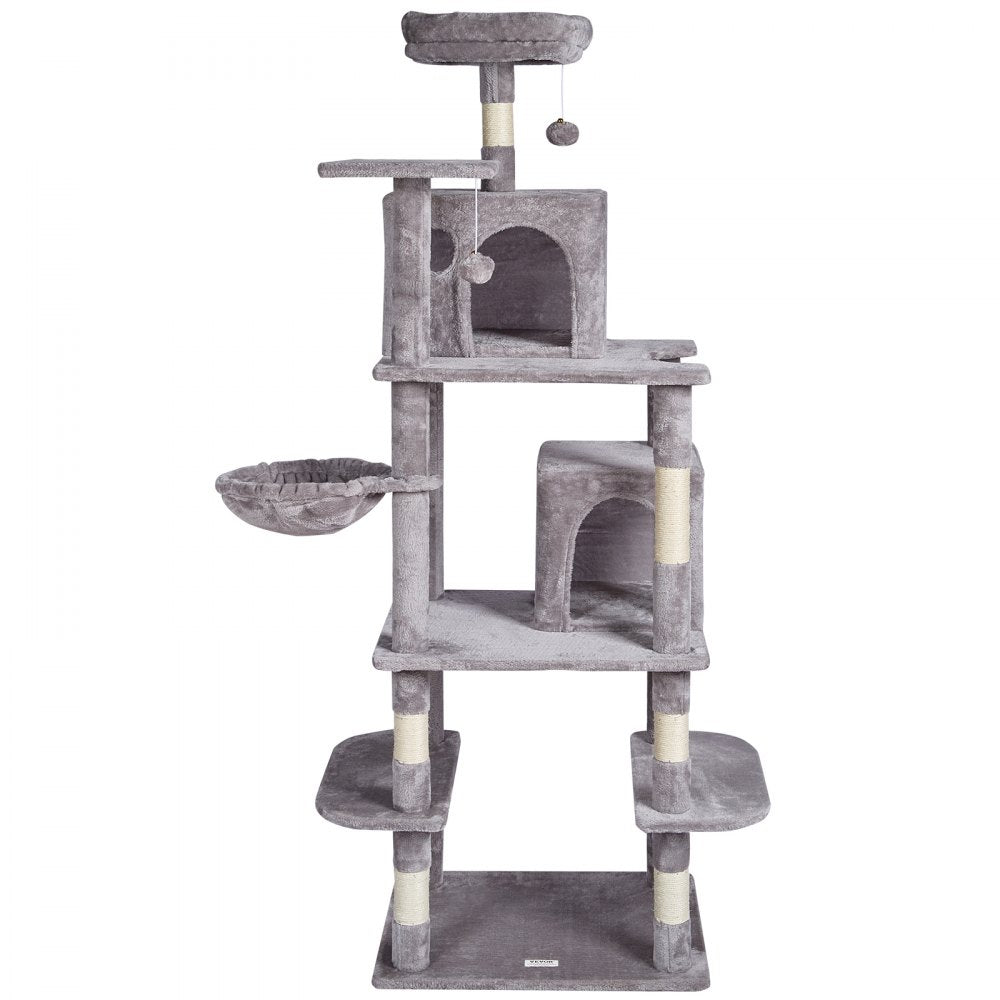 VEVOR Cat Tree for Indoor Cats, 68.5" Cat Tower with 2 Cat Condos, Sisal Scratching Post, Hammock, Top Perch, Jumping Platforms, Large Cat Furniture Activity Center with Hang Ball, Light Grey