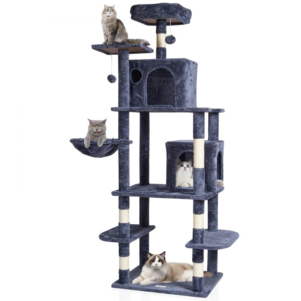 VEVOR Cat Tree for Indoor Cats, 68.5" Cat Tower with 2 Cat Condos, Sisal Scratching Post, Hammock, Top Perch, Jumping Platforms, Large Cat Furniture Activity Center with Hang Ball, Dark Grey