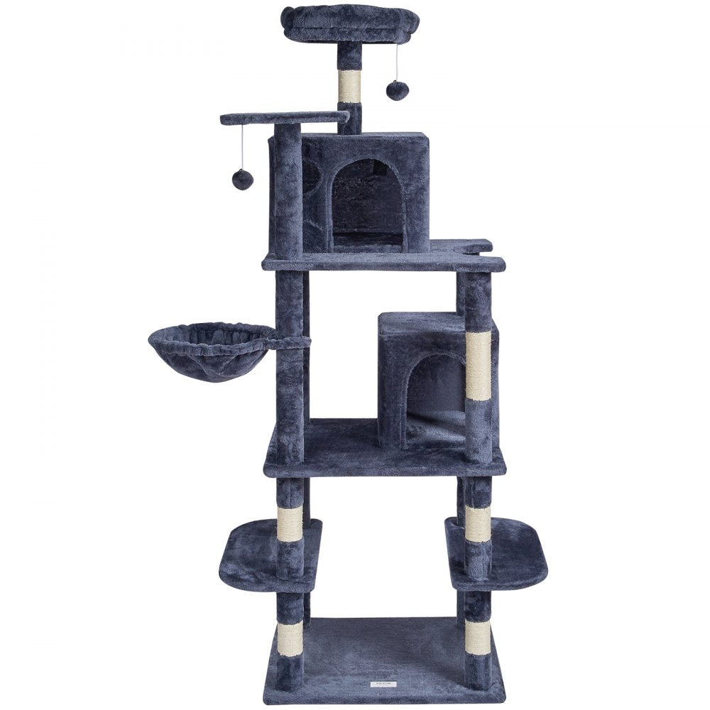 VEVOR Cat Tree for Indoor Cats, 68.5" Cat Tower with 2 Cat Condos, Sisal Scratching Post, Hammock, Top Perch, Jumping Platforms, Large Cat Furniture Activity Center with Hang Ball, Dark Grey