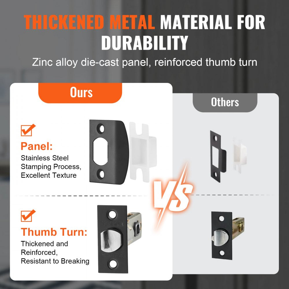 VEVOR Double Door Handle Set, Matte Black Square Door Lever, Double Front Door Handle Set with Reversible Handle Lever, Heavy Duty Double Door Lock Set with Dummy, for Office Door or Front Door