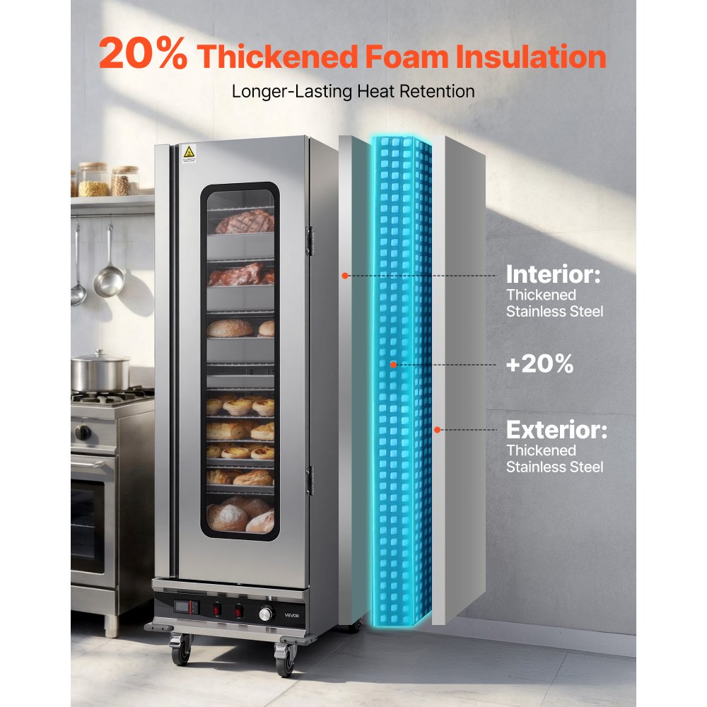 VEVOR Electric Hot Box Food Warmer, 16-Tier Commercial Warming Cabinet with Water Tray, Glass Door and Adjustable Shelves, Stainless Steel Food Warmer Cabinet, for Restaurant, Kitchen, Pizza, Chicken