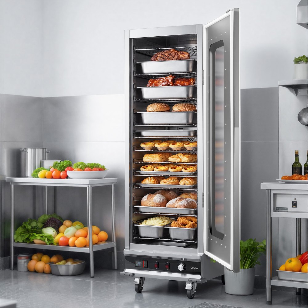 VEVOR Electric Hot Box Food Warmer, 16-Tier Commercial Warming Cabinet with Water Tray, Glass Door and Adjustable Shelves, Stainless Steel Food Warmer Cabinet, for Restaurant, Kitchen, Pizza, Chicken
