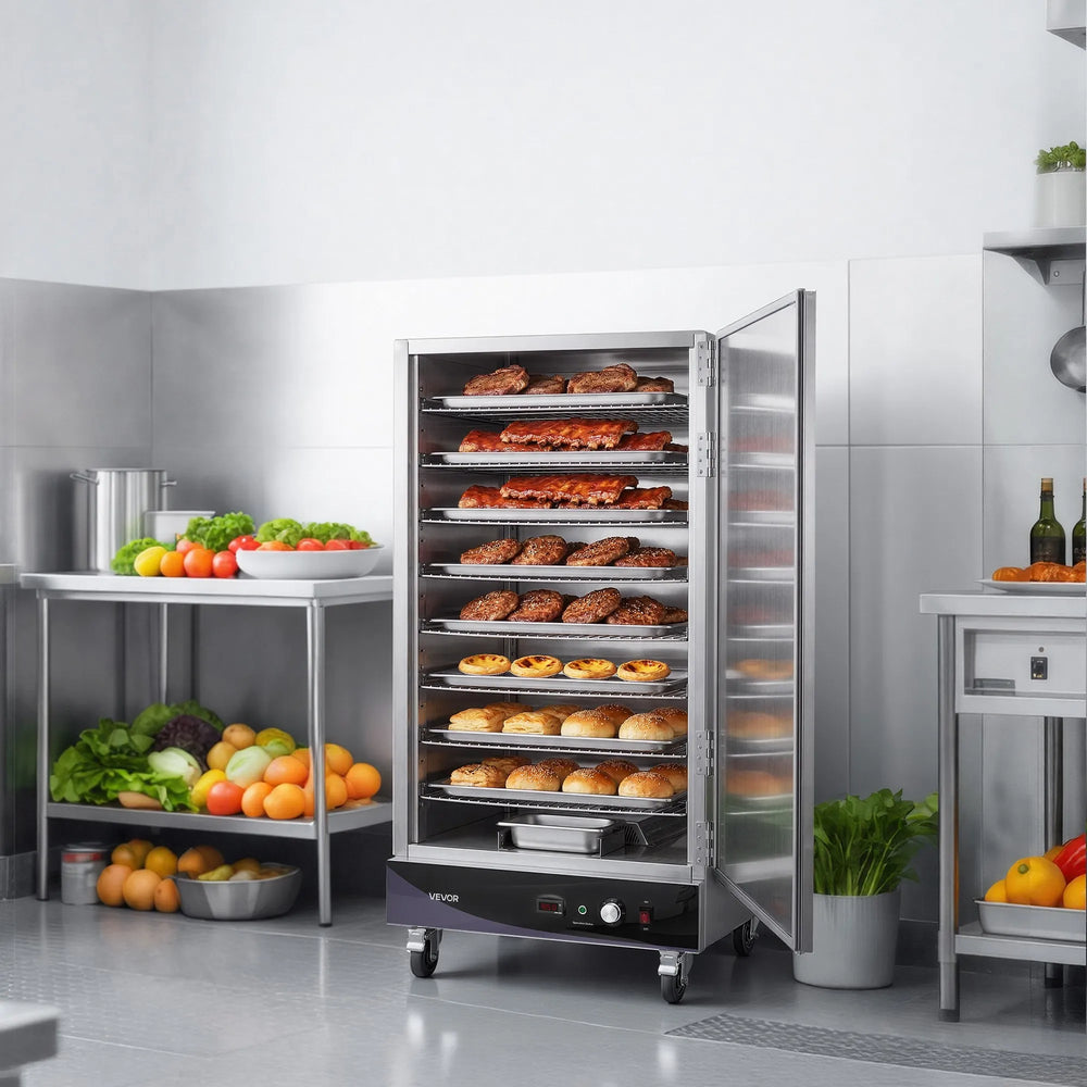 VEVOR Electric Hot Box Food Warmer, 8-Tier Commercial Warming Cabinet with Water Tray, Single-Door and Adjustable Shelves, Stainless Steel Food Warmer Cabinet, for Restaurant, Kitchen, Pizza, Chicken