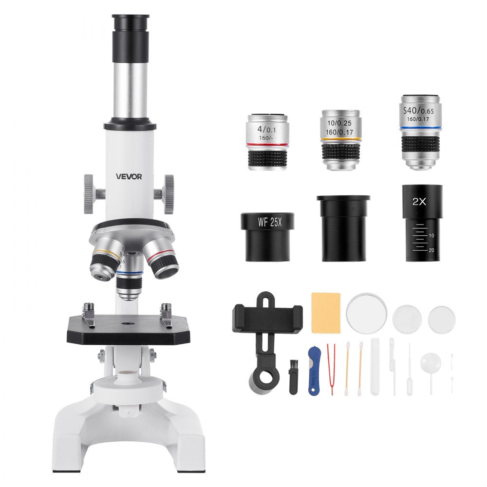 VEVOR Microscope for Kids Adults, 40X-2000X Professional Compound Microscope Mobile Phone Adapter with LED Light, for Laboratory, School, Home, Education