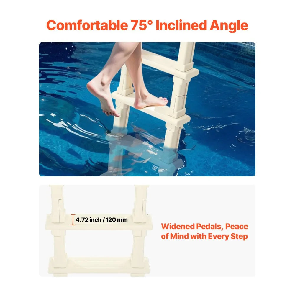 VEVOR Swimming Pool Ladder, 75°Inclined 5-Step Double Handrails Stair, Non-slip Heavy Duty Steps, Load Capacity 300 lb, for 48-54 In Inground & Above-ground Pools of Any Deck Surface Indoor & Outdoor