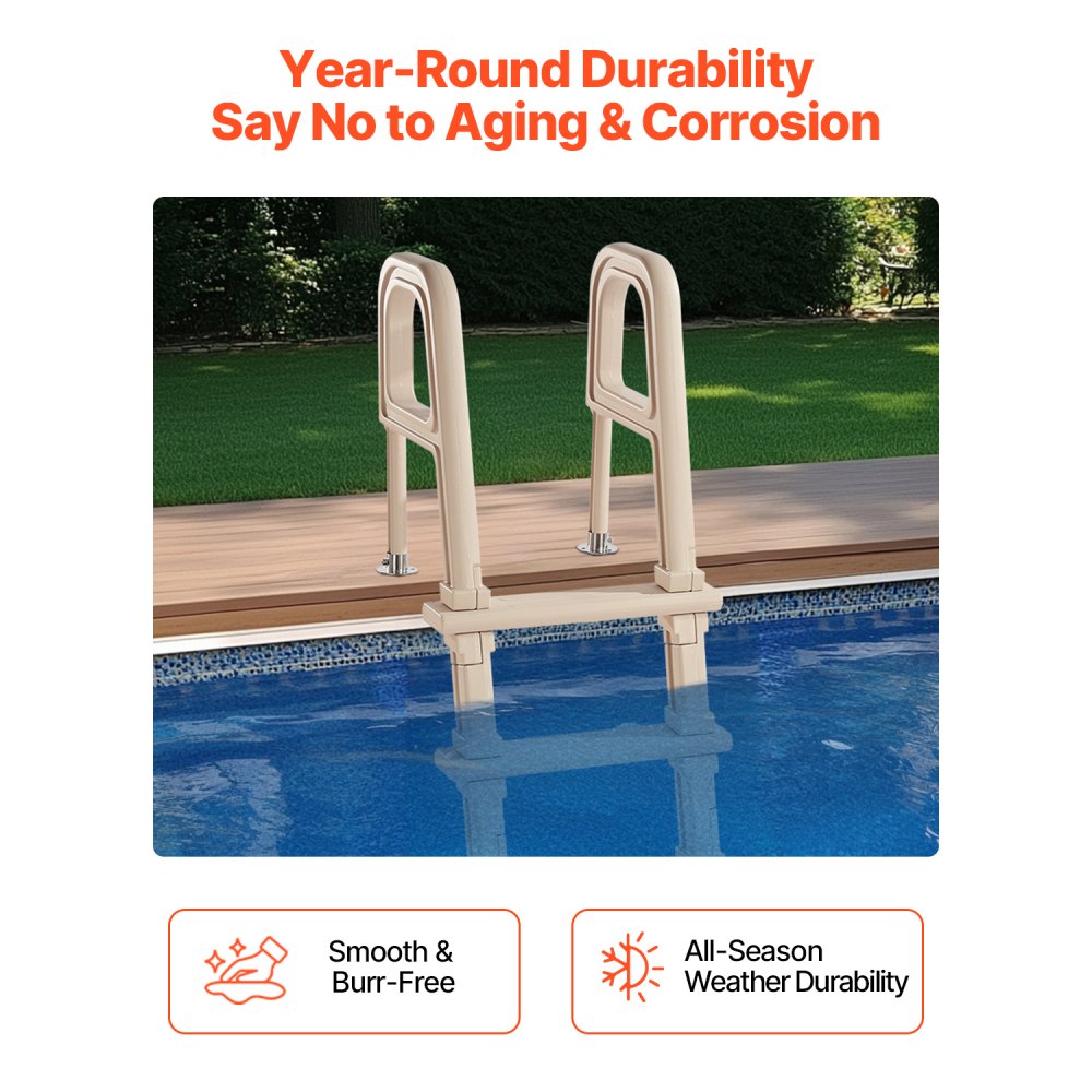 VEVOR Swimming Pool Ladder, Inclined 5-Step Double Handrails Stair, Non-slip Heavy Duty Step, Load Capacity 300 lb, for 48-54" Inground & Above-ground Pools of Any Deck Surface Indoor & Outdoor, Taupe