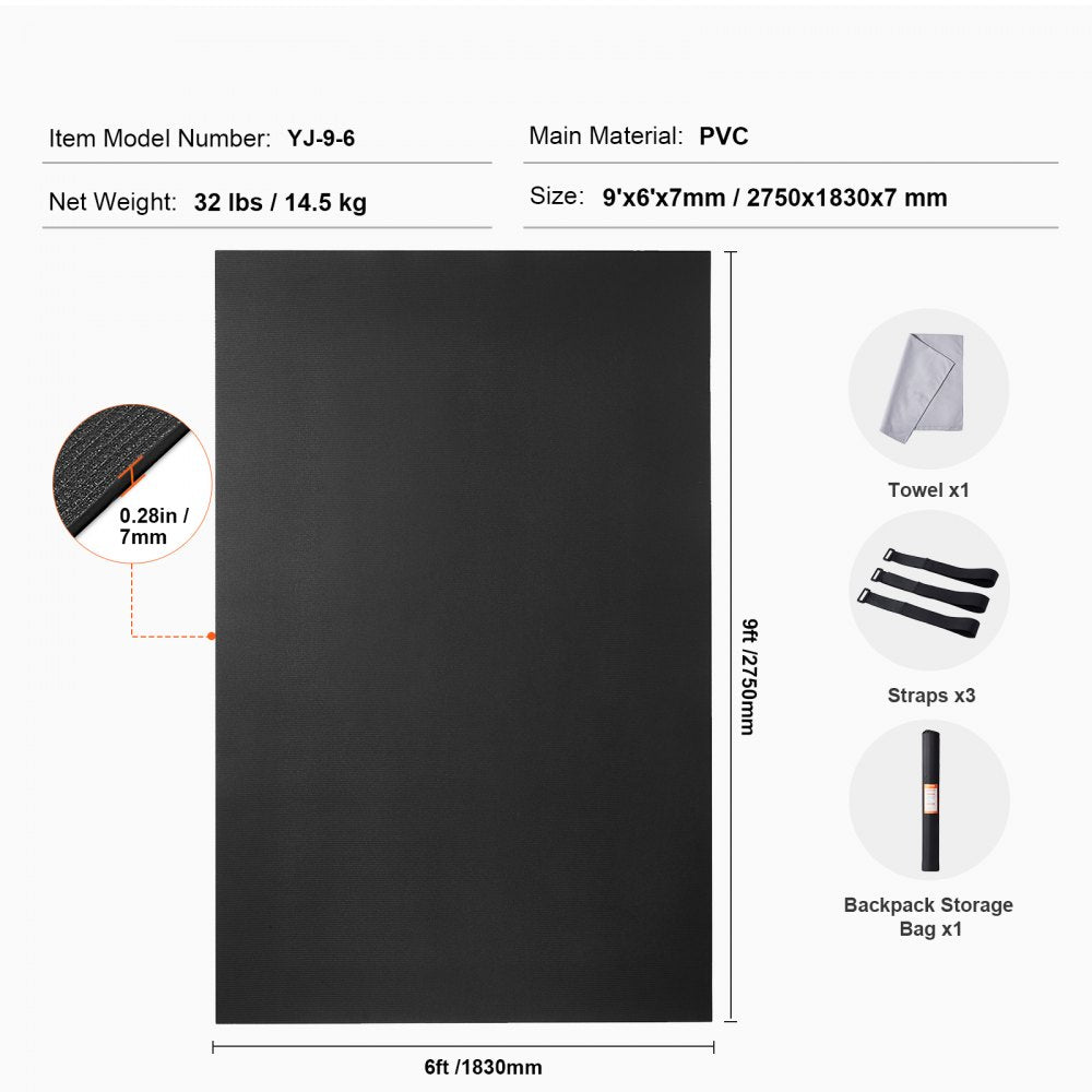 VEVOR Exercise Mat, Non Slip High Density Premium Yoga Mat, Exercise Yoga Mat for Men & Women, Fitness & Exercise Mat with Bag & Carry Strap, for All Types of Home Yoga, Pilate & Floor Workout (9x6ft)