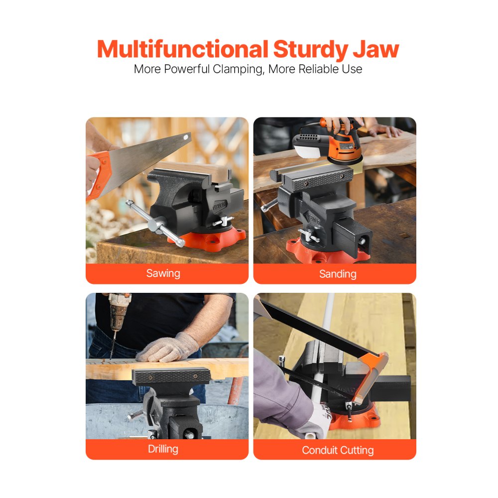 VEVOR Bench Vise, 5.5" Jaw Width, 5.5" Max Jaw Opening Multipurpose Vise with 360° Swivel Locking Base, 2.8" Throat Depth, Heavy Duty Ductile Iron Workbench Vise, Two-Way Jaws for Clamping Round Pipes