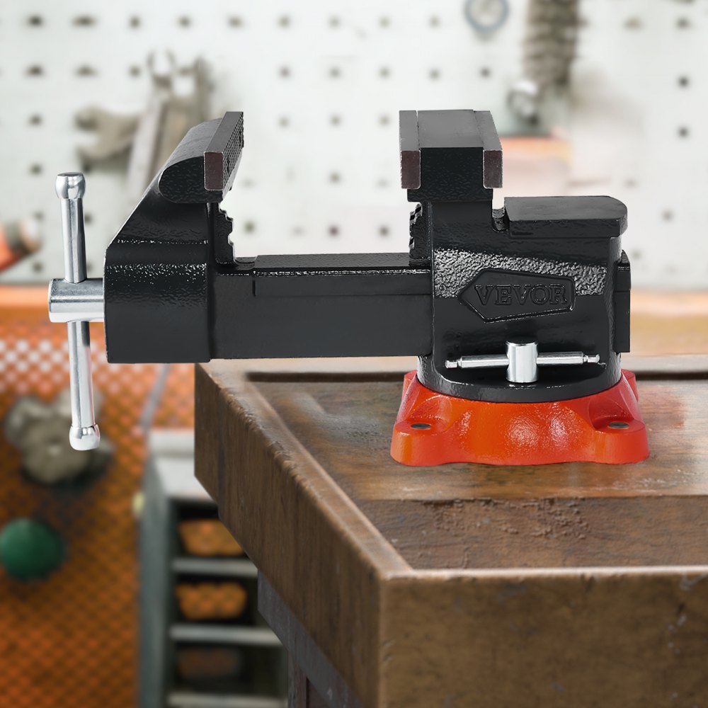 VEVOR Bench Vise, 5.5" Jaw Width, 5.5" Max Jaw Opening Multipurpose Vise with 360° Swivel Locking Base, 2.8" Throat Depth, Heavy Duty Ductile Iron Workbench Vise, Two-Way Jaws for Clamping Round Pipes