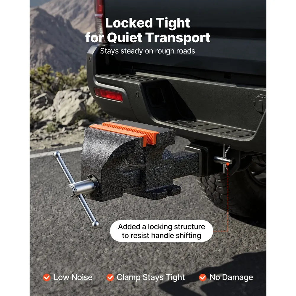 VEVOR Truck Hitch Vise, 6" Jaw Width, Heavy Duty Ductile Iron Bench Vise with Anvil, 1 Pair Magnetic Jaw Pads, Pin, 3.54" Throat Depth, 5.6" Max Jaw Opening, Multi-Purpose, for Truck Trailer Receiver