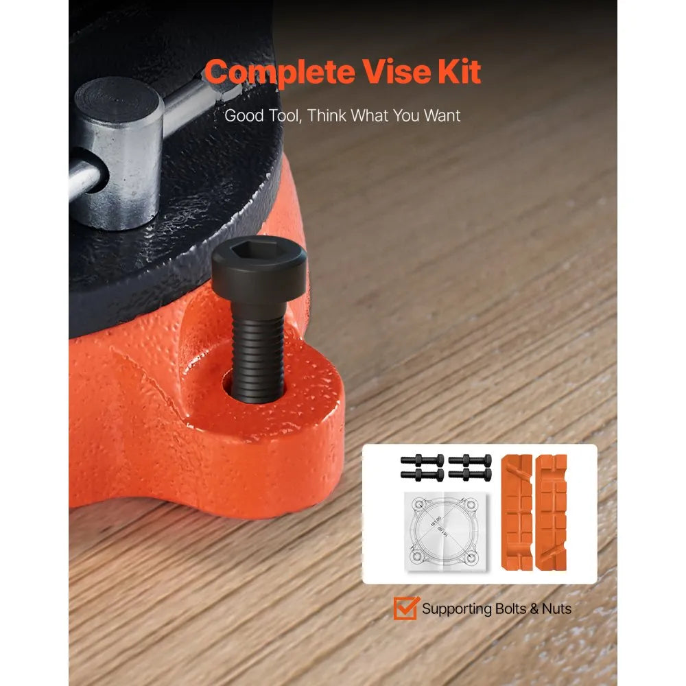 VEVOR Bench Vise, 8" Jaw Width, 8" Max Jaw Opening Multipurpose Vise with 360° Swivel Locking Base, 3.7" Throat Depth, Heavy Duty Ductile Iron Workbench Vise, Two-Way Jaws for Clamping Round Pipes