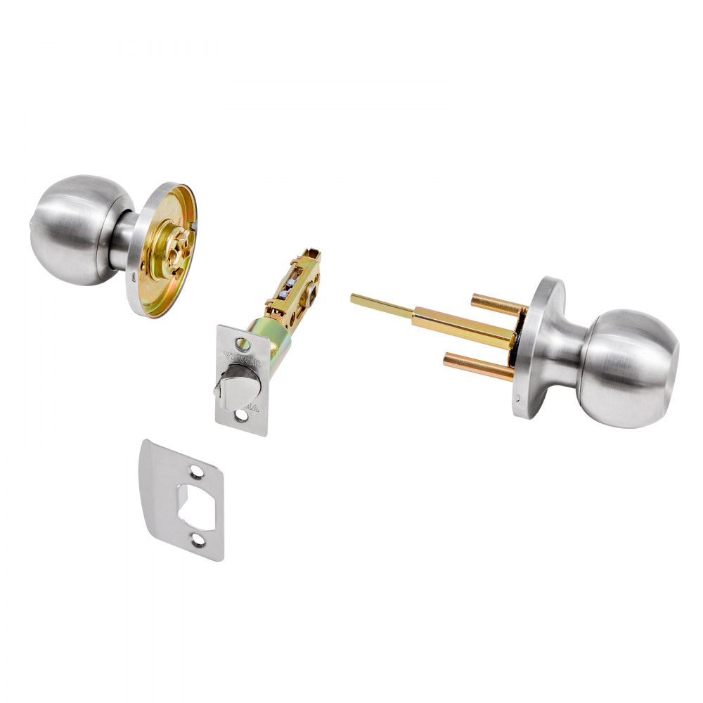 VEVOR Keyed Entry Door Knob, Satin Nickel Door Knob with Round Ball, Keyed Exterior & Thumb Turn Lock Interior, All Metal Doorknobs Hardware with Lock and Keys, Modern Design for Bedroom & Bathroom