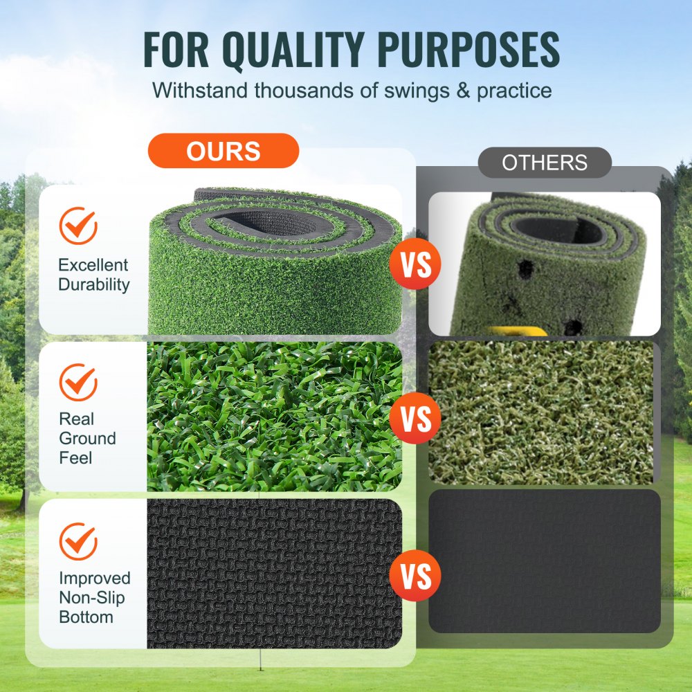 VEVOR Golf Hitting Mat, 5x4ft Artificial Turf Golf Hitting Mat, Golf Hitting Training Aids with 6 Golf Tees, Golf Practice Hitting Mat for Backyard Driving Indoor Outdoor Training