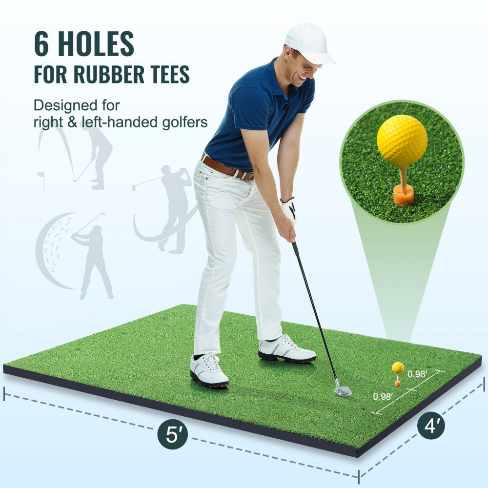VEVOR Golf Hitting Mat, 5x4ft Artificial Turf Golf Hitting Mat, Golf Hitting Training Aids with 6 Golf Tees, Golf Practice Hitting Mat for Backyard Driving Indoor Outdoor Training
