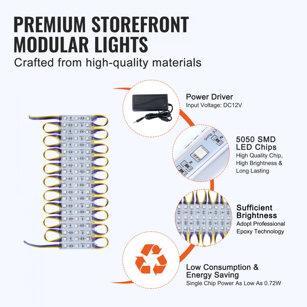 VEVOR 80PCS LED Storefront Lights, 41 ft, LED Module Lights, 5050 SMD 3-LED RGB Color Changing Window Lights with Remote Control for Business Store Window Advertising Letter Signs, IP68 Waterproof