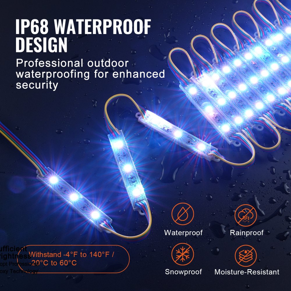 VEVOR 200PCS LED Storefront Lights, 103 ft, LED Module Lights, 5050 SMD 3-LED RGB Color Changing Window Lights with Remote Control for Business Store Window Advertising Letter Signs, IP68 Waterproof