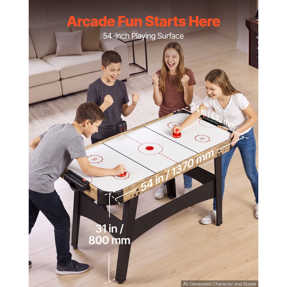 VEVOR 54" Air Hockey Table with Electronic Scorer & High-powered Blower, for Family Game Room, Basements and Home Air Powered Hockey Arcade Game Table Set with Pushers & Pucks, Stable Leg