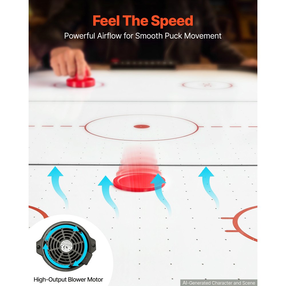 VEVOR 54" Air Hockey Table with Electronic Scorer & High-powered Blower, for Family Game Room, Basements and Home Air Powered Hockey Arcade Game Table Set with Pushers & Pucks, Stable Leg