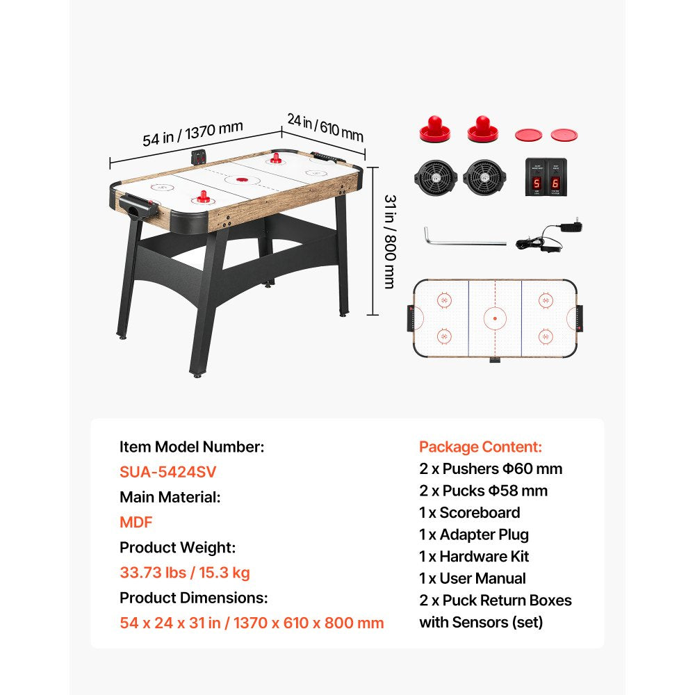 VEVOR 54" Air Hockey Table with Electronic Scorer & High-powered Blower, for Family Game Room, Basements and Home Air Powered Hockey Arcade Game Table Set with Pushers & Pucks, Stable Leg