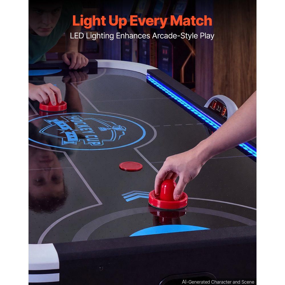 VEVOR 72" Air Hockey Table with LED Lights & Electronic Scorer, for Family Game Room, Basements and Home, Air Powered Hockey Arcade Game Table Set with High-powered Blower, Stable Leg